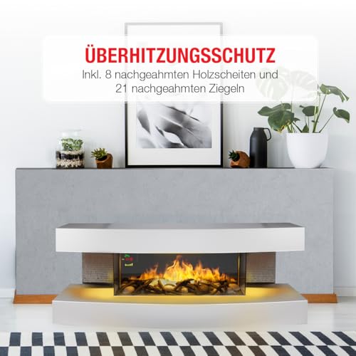 Classic Fire Montreal Elektrokamin mit Heizung – Elektroheizung 2000W - Kaminofen mit Heizung, Fernbedienung und Timer - Elektroherd mit LED-Flammen - Freistehend - Weiß – Bild 7