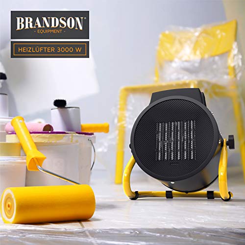 Brandson - Heizlüfter 3000 Watt - Keramik Heizstrahler - Bauheizer Bautrockner - Turbo Elektroheizgebläse mit Überhitzungsschutz - extra Stark - 2 Heizstufen - für Baustelle Haus Werkstatt Garage – Bild 4