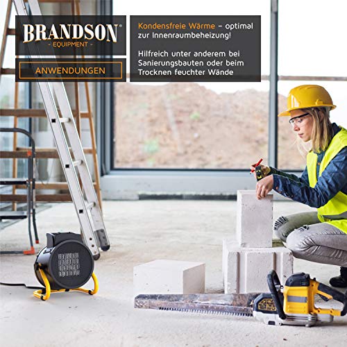 Brandson - Heizlüfter 3000 Watt - Keramik Heizstrahler - Bauheizer Bautrockner - Turbo Elektroheizgebläse mit Überhitzungsschutz - extra Stark - 2 Heizstufen - für Baustelle Haus Werkstatt Garage – Bild 6