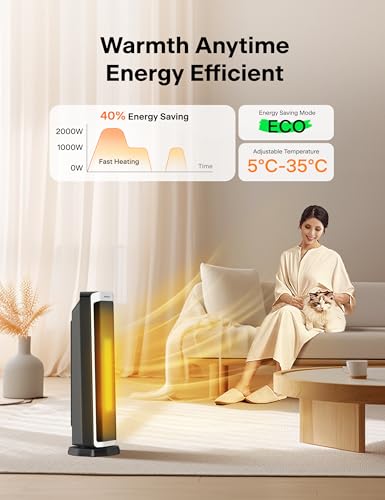 PELONIS 2 in 1 Elektrische Raumheizung 2000W mit Fernbedienung, energieeffiziente, tragbare Keramikheizung, 75° Oszillation, einstellbarer Thermostat, Kipp- und Überhitzungsschutz – Bild 3