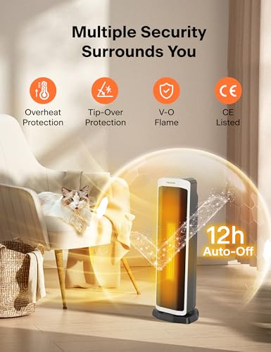 PELONIS 2 in 1 Elektrische Raumheizung 2000W mit Fernbedienung, energieeffiziente, tragbare Keramikheizung, 75° Oszillation, einstellbarer Thermostat, Kipp- und Überhitzungsschutz – Bild 5