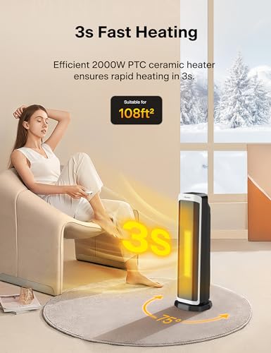 PELONIS 2 in 1 Elektrische Raumheizung 2000W mit Fernbedienung, energieeffiziente, tragbare Keramikheizung, 75° Oszillation, einstellbarer Thermostat, Kipp- und Überhitzungsschutz – Bild 6