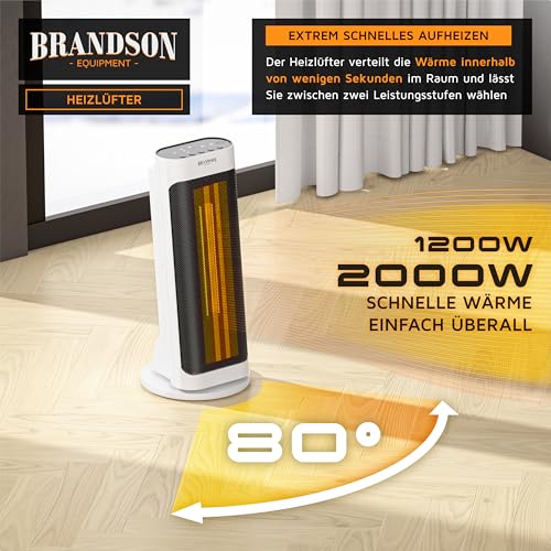 Brandson - Heizlüfter energiesparend leise - elektrischer Keramik Heizstrahler - Elektroheizung mit Fernbedienung - Oszillation - Überhitzungsschutz - Thermostat - Badezimmer Schlafzimmer Wohnzimmer – Bild 3