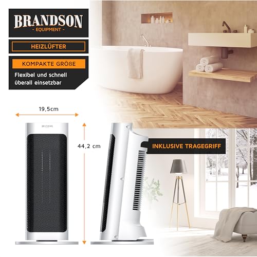 Brandson - Heizlüfter energiesparend leise - elektrischer Keramik Heizstrahler - Elektroheizung mit Fernbedienung - Oszillation - Überhitzungsschutz - Thermostat - Badezimmer Schlafzimmer Wohnzimmer – Bild 6