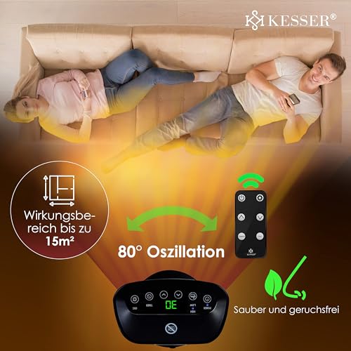 KESSER® Heizlüfter mit Fernbedienung energiesparend leise 2000W Keramik Heizstrahler Standheizstrahler 15-30°C - Schnellheizer mit 80° Oszillationsfunktion 24h Timer Heizung Turmheizstrahler, Schwarz – Bild 8