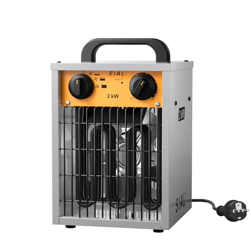 SIAL 2KW Industrie Heizgebläse -Elektroheizer Heizlüfter - Bauheizer Bautrockner - Industrielle Heizstrahler mit 3 Heizstufen - Für Garagen, Werkstätten, Baustellen - DA2 - Silber