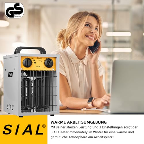 SIAL 2KW Industrie Heizgebläse -Elektroheizer Heizlüfter - Bauheizer Bautrockner - Industrielle Heizstrahler mit 3 Heizstufen - Für Garagen, Werkstätten, Baustellen - DA2 - Silber – Bild 3