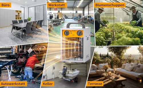 SIAL 2KW Industrie Heizgebläse -Elektroheizer Heizlüfter - Bauheizer Bautrockner - Industrielle Heizstrahler mit 3 Heizstufen - Für Garagen, Werkstätten, Baustellen - DA2 - Silber – Bild 7