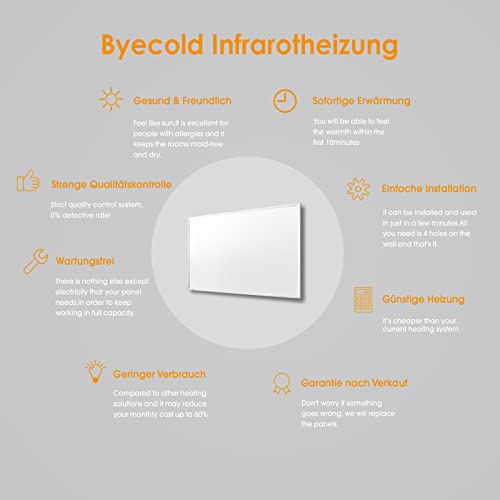 Byecold Infrarotheizung Standgerät Standfüßen 300 Watt, Infrarot Elektroheizung, Heizkörper Heizplatte Heizpaneel, Energiesparend Überhitzungsschutz – Bild 5