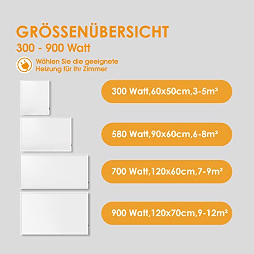 Byecold Infrarotheizung Standgerät Standfüßen 300 Watt, Infrarot Elektroheizung, Heizkörper Heizplatte Heizpaneel, Energiesparend Überhitzungsschutz – Bild 8