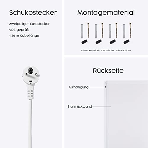Könighaus Infrarotheizung - 130 Watt im Querformat (Kabelausgang unten) - Inkl. TÜV SÜD & 5 Jahren Garantie - Doppelter Überhitzungsschutz - Wärmt in 2 Minuten = Energiesparend - Infrarot Wandheizung – Bild 5