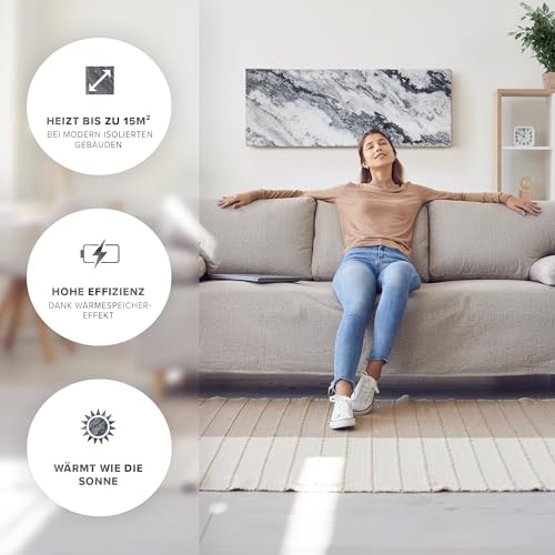Marwona Naturstein Infrarotheizung 800 Watt mit Digitalthermostat I Energiesparende Infrarot Wandheizung I 5 Jahre Garantie I Made in Germany I Qarama 800 Watt – Bild 5