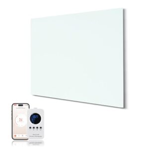 Hocosyme Infrarotheizung Glas 300W, Infrarot Glasheizung mit Fernbedienung 50x60 CM,Elektroheizung mit Überhitzungsschutz - WIFI (Tuya Smart) - Weiß - TÜV.