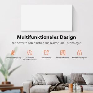 Alternative view of Infrarotheizung WiFi-Steuerung 1000 W – Bodenstehend, an der Wand montiert, Infrarot-Heizung energiesparend, mit Fernbedienungsthermostat