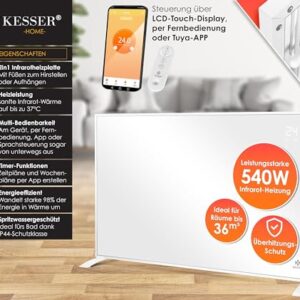 Alternative view of KESSER® Infrarotheizung Energiesparend Infrarot Standgerät & Wandmontage Elektroheizung 540W mit Fernbedienung Thermostat & App-Steuerung Elektrisch Heizpaneel Heizung Konvektor Standfüße
