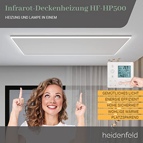 Heidenfeld Infrarotheizung HF-HP500 mit Licht | đđŹ đđđđđ đđđđđđđđ - LED Rahmen - Infrarot Deckenheizung mit Thermostat - Deutsche QualitĂ€tsmarke - Fernbedienung (800 Watt Wechselbar) â Bild 2