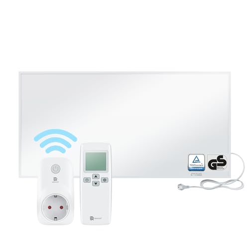 BR Bringer Infrarotheizung 1200 Watt - mit Smart Thermostat und Fernbedienung - Infrarot Elektroheizung Energiesparend - 5 Jahre Garantie, TÜV GS - Deutsche Qualitätsmarke (weiß)
