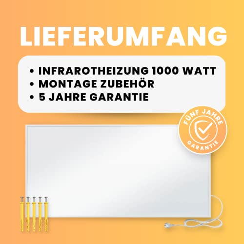 BR Bringer Infrarotheizung 1000 Watt - Infrarot Elektroheizung Energiesparend - 5 Jahre Garantie, TÜV GS - Deutsche Qualitätsmarke (weiß) – Bild 7