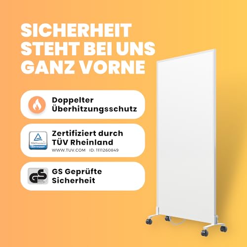 BR Bringer Infrarotheizung Standgerät - 300 Watt - Energiesparend - Mobile Elektroheizung mit Standfüßen auf Rollen - 5 Jahre Garantie, TÜV - Deutsche Qualitätsmarke (weiß) – Bild 2
