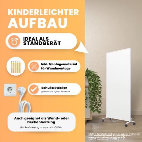 BR Bringer Infrarotheizung Standgerät - 300 Watt - Energiesparend - Mobile Elektroheizung mit Standfüßen auf Rollen - 5 Jahre Garantie, TÜV - Deutsche Qualitätsmarke (weiß) – Bild 3