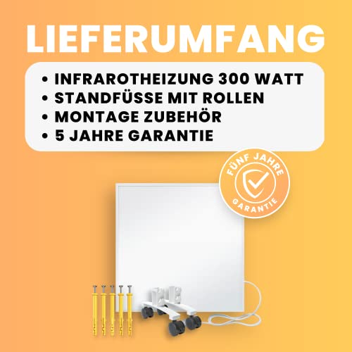 BR Bringer Infrarotheizung Standgerät - 300 Watt - Energiesparend - Mobile Elektroheizung mit Standfüßen auf Rollen - 5 Jahre Garantie, TÜV - Deutsche Qualitätsmarke (weiß) – Bild 7
