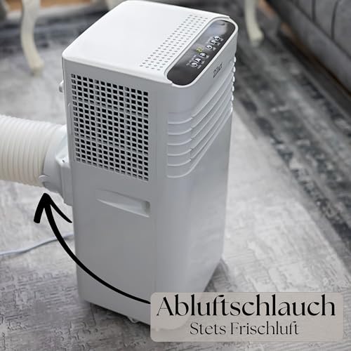 Mobile Klimaanlage 9.000 BTU mit Abluftschlauch & Fensterabdichtung Klimaanlage Mobil 24H Timer - Kühlen Ventilator 300 m³/h Luftentfeuchter 1.2 l/h Mobiles Klimagerät leise mit Fernbedienung – Bild 3