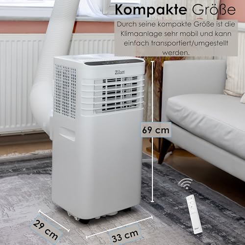 Mobile Klimaanlage 9.000 BTU mit Abluftschlauch & Fensterabdichtung Klimaanlage Mobil 24H Timer - Kühlen Ventilator 300 m³/h Luftentfeuchter 1.2 l/h Mobiles Klimagerät leise mit Fernbedienung – Bild 5