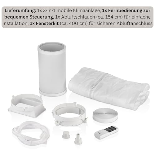 Mobile Klimaanlage 9.000 BTU mit Abluftschlauch & Fensterabdichtung Klimaanlage Mobil 24H Timer - Kühlen Ventilator 300 m³/h Luftentfeuchter 1.2 l/h Mobiles Klimagerät leise mit Fernbedienung – Bild 9