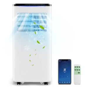 GOPLUS Mobile Klimaanlage mit Abluftschlauch 9000 BTU, Kühlen & Ventilieren & Entfeuchten 42L/Tag & Heizen & Schlafmodus, für Räume bis 60 m³(20 m²), App/Fernsteuerung, inkl. komplettes Fenster-Kit
