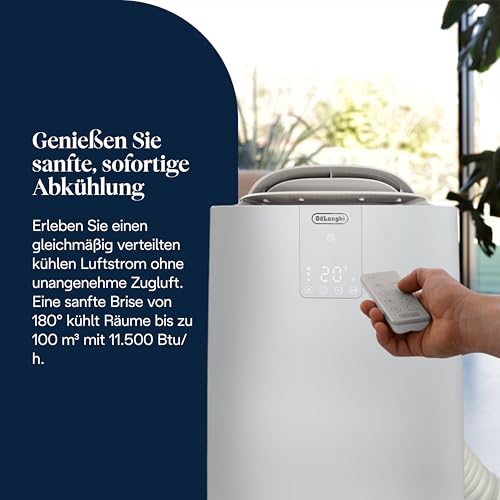 De'Longhi Pinguino GentleJet PAC AP98 mobile Klimaanlage, leise & tragbar, 11.500 BTU/h, für Räume bis zu 100m³, Entfeuchter, R290, A , 24 H Timer, Fernbedienung, 2.7kW, Klimagerät, Weiß – Bild 3