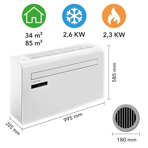 TROTEC Lokales Klimagerät mit Heizfunktion PAC-W 2650 SH mobile Klimaanlage 4-in-1 Kühlung, Beheizung, Ventilation, Entfeuchtung Klimagerät 2,6 kW 9.000 BTU/h für Raumgröße bis 34 m² und 85 m³ – Bild 3