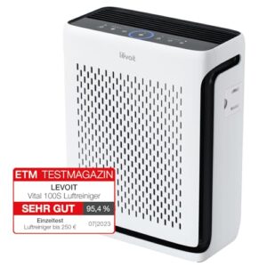 LEVOIT HEPA Luftreiniger, Tiermodus, CADR 243 m³/h, Wohnung bis 52 m², 23 dB, mit Lichtsensor und waschbarem Vorfilter, entfernt 99,97 % von Staub, Pollen, Tierhaaren & Gerüchen