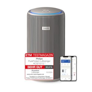Philips PureProtect 3200 Serie: Intelligenter Luftreiniger, HEPA- und Aktivkohlefilter, CADR 500 m³/h für 130 m², besonders leise und energieeffizient, erfasst 99,97% Allergene (AC3210/12)