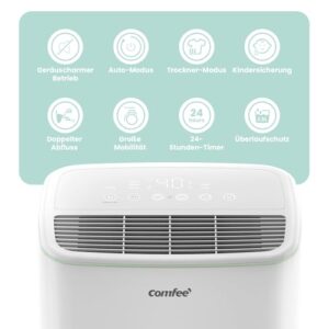 Alternative view of COMFEE' Luftentfeuchter 12L/24 h, Raumgröße ca. 50m³(20m²), Gegen Feuchtigkeit,Schimme,R290, CDDOE-12DEN7-QA3(EU), White