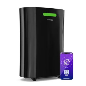 Klarstein AeroDry Smart 12l Luftentfeuchter - 12L/Tag, 2.5L Tank, 39dB, WiFi/App/Alexa Steuerung, LED Display, 24h Timer, Carbon Filter, für Räume bis 18m², Entfeuchter Elektrisch, Schwarz