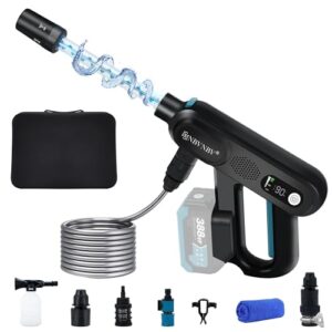 Akku Hochdruckreiniger für Makita 18V Akku, 3-Stufiger Max 220 Bar | 5-IN-1Spirale Druck Erhöhen Düse Mobile Hochdruckreiniger Akku | 5m Schlauch (Schwarz Ohne Batterie)