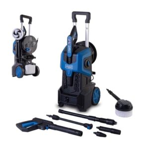 Scheppach Hochdruckreiniger HCE3000 mit Druckanzeige | 180bar | XXL 8m Anti-Twist Schlauch | 480 L/h | 2400W | Einstellbarer Hochdruckstrahl | ausziehbarer Transportgriff | Reinigungsmittelbehälter