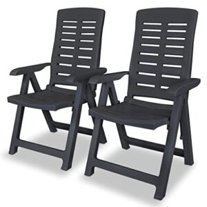 vidaXL 2X Gartenstuhl Verstellbar Witterungsbeständig Hochlehner Liegestuhl Klappstuhl Klappstühle Gartenstühle Stuhl Stühle Kunststoff Anthrazit
