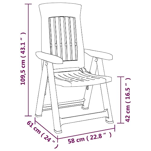 vidaXL Gartenstuhl 2 STK., Gartensessel Klappbar Verstellbar, Hochlehner Balkonstuhl Stuhl, Klappstuhl Terassenstuhl Gartenmöbel, Grün PP – Bild 3