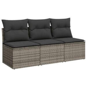 vidaXL Gartensofa mit Kissen 3-Sitzer, Sofa mit Staufach unter Sitzfläche, Terrassensofa mit abnehmbarem waschbarem Bezug, Gartenmöbel Terrassenmöbel, Grau Poly Rattan
