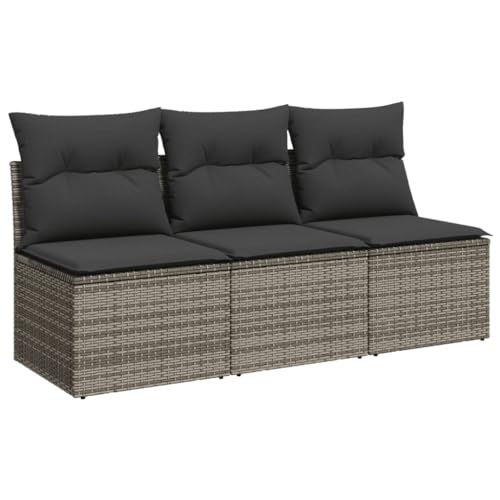 vidaXL Gartensofa mit Kissen 3-Sitzer, Sofa mit Staufach unter Sitzfläche, Terrassensofa mit abnehmbarem waschbarem Bezug, Gartenmöbel Terrassenmöbel, Grau Poly Rattan