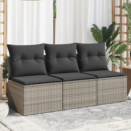 vidaXL Gartensofa mit Kissen 3-Sitzer, Sofa mit Staufach unter Sitzfläche, Terrassensofa mit abnehmbarem waschbarem Bezug, Gartenmöbel Terrassenmöbel, Grau Poly Rattan – Bild 2