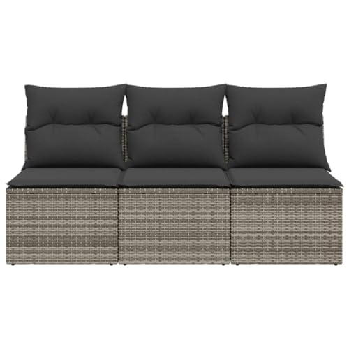 vidaXL Gartensofa mit Kissen 3-Sitzer, Sofa mit Staufach unter Sitzfläche, Terrassensofa mit abnehmbarem waschbarem Bezug, Gartenmöbel Terrassenmöbel, Grau Poly Rattan – Bild 5