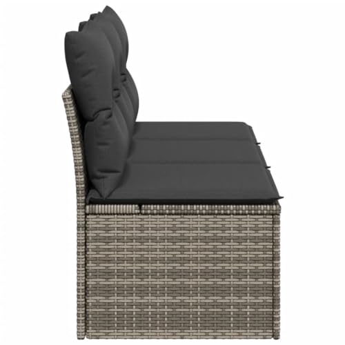 vidaXL Gartensofa mit Kissen 3-Sitzer, Sofa mit Staufach unter Sitzfläche, Terrassensofa mit abnehmbarem waschbarem Bezug, Gartenmöbel Terrassenmöbel, Grau Poly Rattan – Bild 6