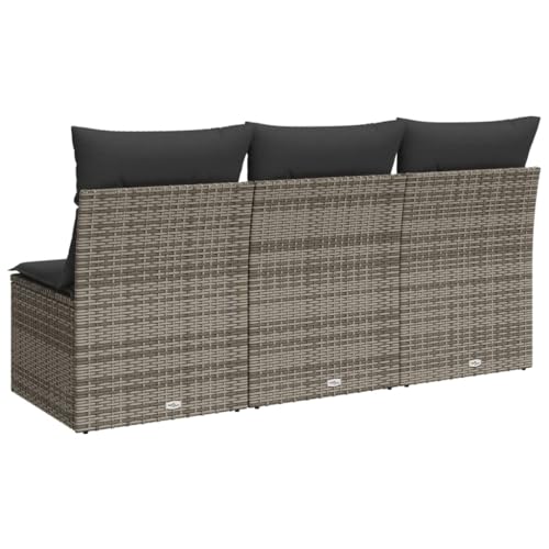 vidaXL Gartensofa mit Kissen 3-Sitzer, Sofa mit Staufach unter Sitzfläche, Terrassensofa mit abnehmbarem waschbarem Bezug, Gartenmöbel Terrassenmöbel, Grau Poly Rattan – Bild 7
