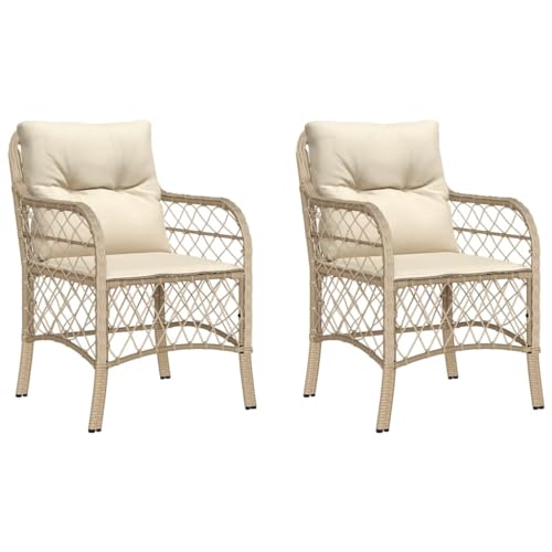 vidaXL Gartenstuhl mit Kissen 2 STK., Sessel für den Außenbereich, Gartensessel mit pulverbeschichtetem Stahlrahmen, Terrassensessel Outdoor Stuhl, Beige Poly Rattan