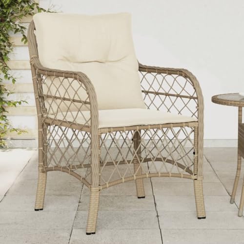 vidaXL Gartenstuhl mit Kissen 2 STK., Sessel für den Außenbereich, Gartensessel mit pulverbeschichtetem Stahlrahmen, Terrassensessel Outdoor Stuhl, Beige Poly Rattan – Bild 2