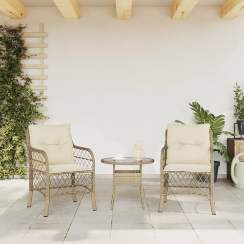 vidaXL Gartenstuhl mit Kissen 2 STK., Sessel für den Außenbereich, Gartensessel mit pulverbeschichtetem Stahlrahmen, Terrassensessel Outdoor Stuhl, Beige Poly Rattan – Bild 4