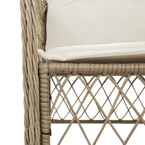 vidaXL Gartenstuhl mit Kissen 2 STK., Sessel für den Außenbereich, Gartensessel mit pulverbeschichtetem Stahlrahmen, Terrassensessel Outdoor Stuhl, Beige Poly Rattan – Bild 7