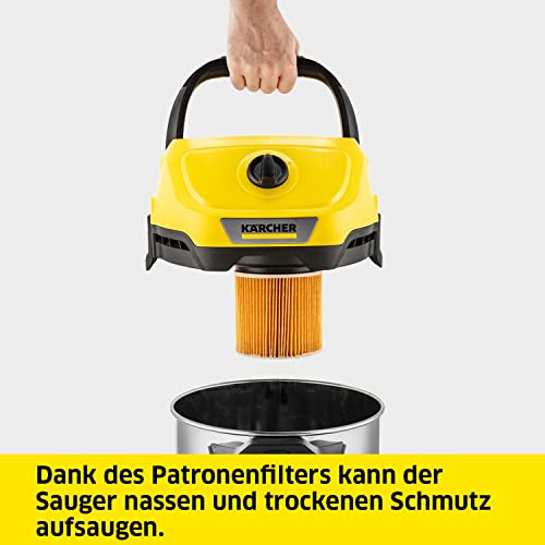Kärcher Nass-/Trockensauger WD 3 S V-17/4/20, inkl. Patronenfilter, Vliesfilterbeutel, 1.000 W, 2 m und Schlauchaufbewahrung, Blasfunktion, Boden- und Fugendüse, Schwarz, Gelb – Bild 2